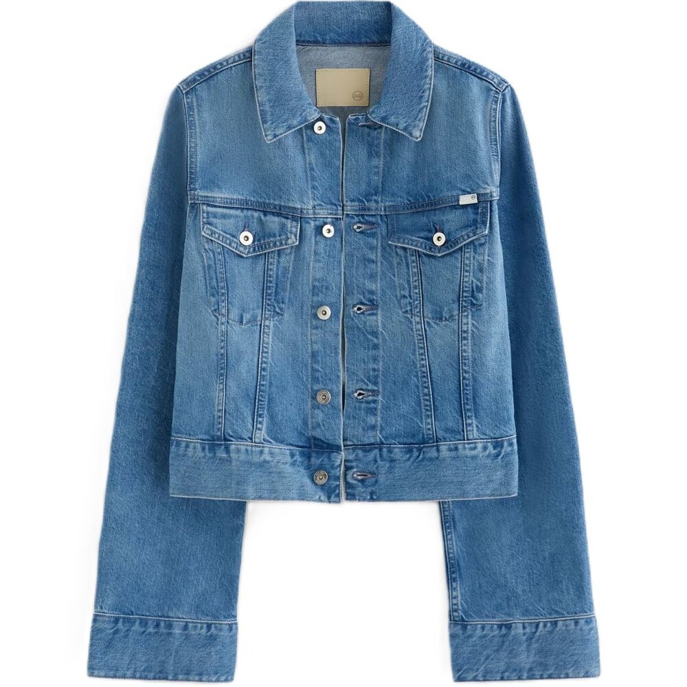 NWT Adriano Goldschmied ISA Cropped Trucker Jean Jacket Flare Bell Sleeves AG